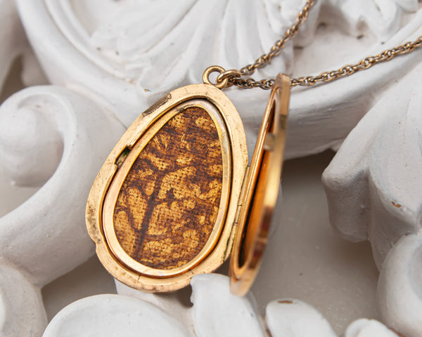 Vintage gold locket necklace with tree painting