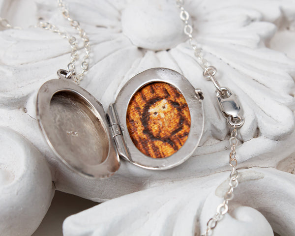 sterling silver vintage locket and owl painting
