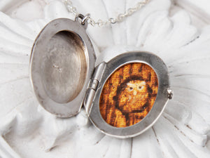 sterling silver vintage locket and owl painting