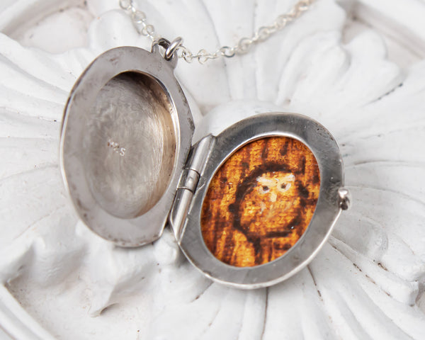 sterling silver vintage locket and owl painting