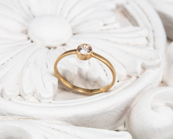 white sapphire bezel ring, side view