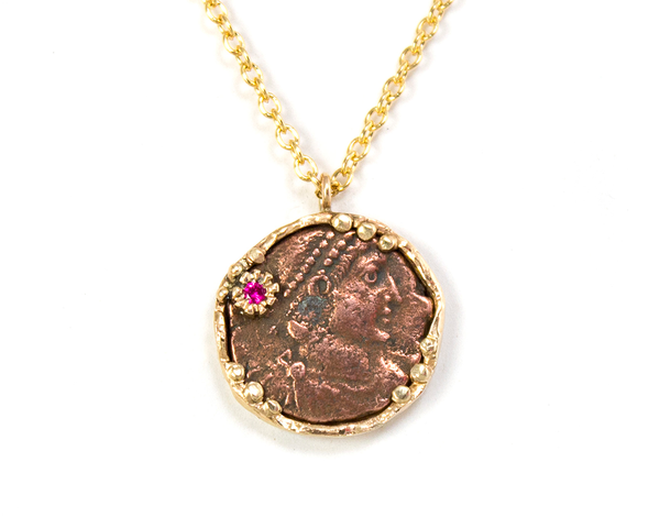 solid 14k gold Roman coin necklace