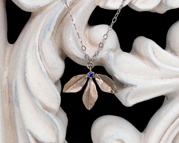 Leaf Necklace with blue sapphire