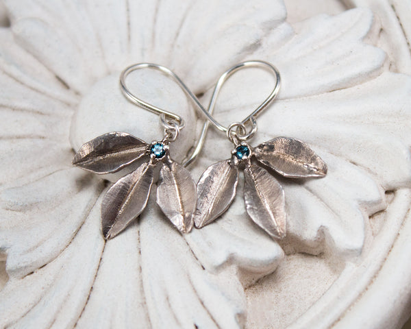 Sterling silver leaf earrings, dangle