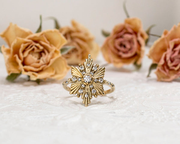 Handmade starburst diamond ring