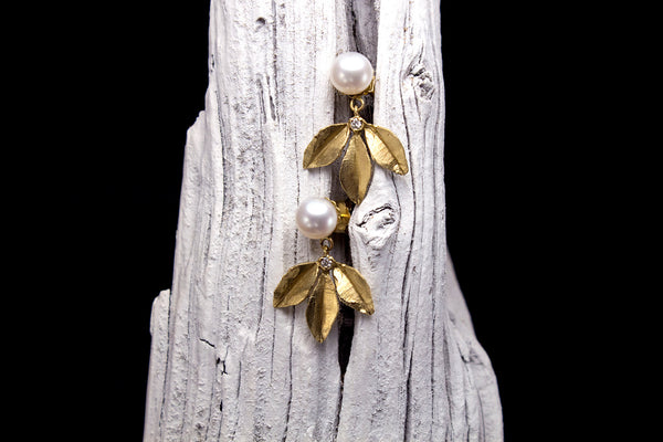 Handmade pearl leaf earrings