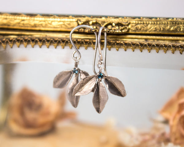 Sterling silver leaf earrings, dangle