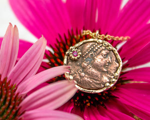 14k yellow gold roman coin necklace