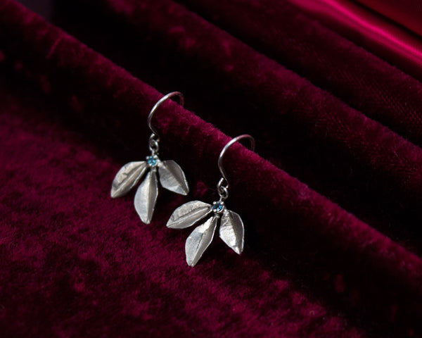 Sterling silver leaf earrings, dangle